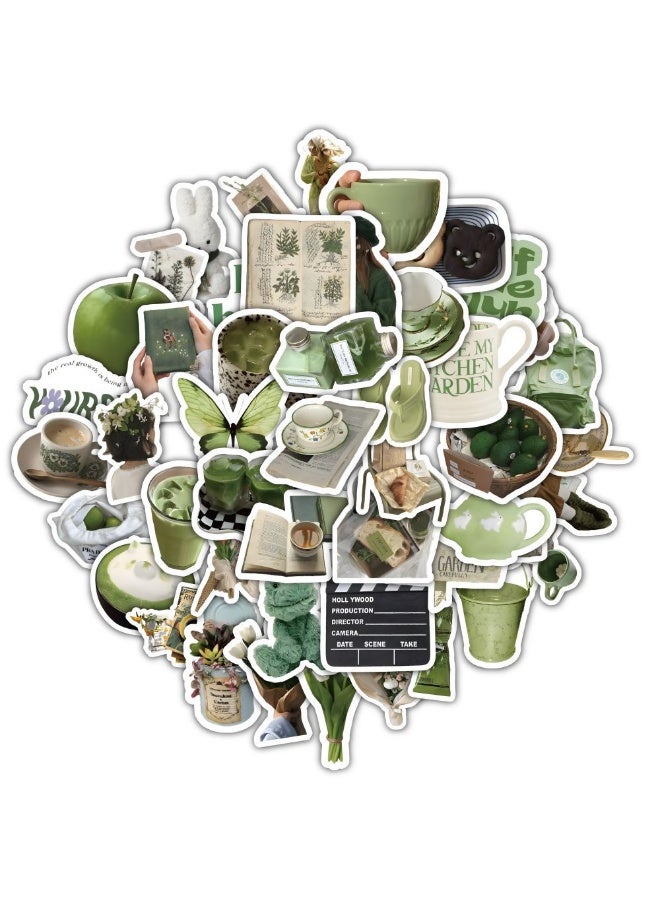 NIBEMINENT 60 Pcs Small Green Objects Deco Kit Waterproof Stickers, High Definition Printing Bright Colors, Suitable for Laptop Skateboard Luggage Water Bottle Guitar DIY - Image 1