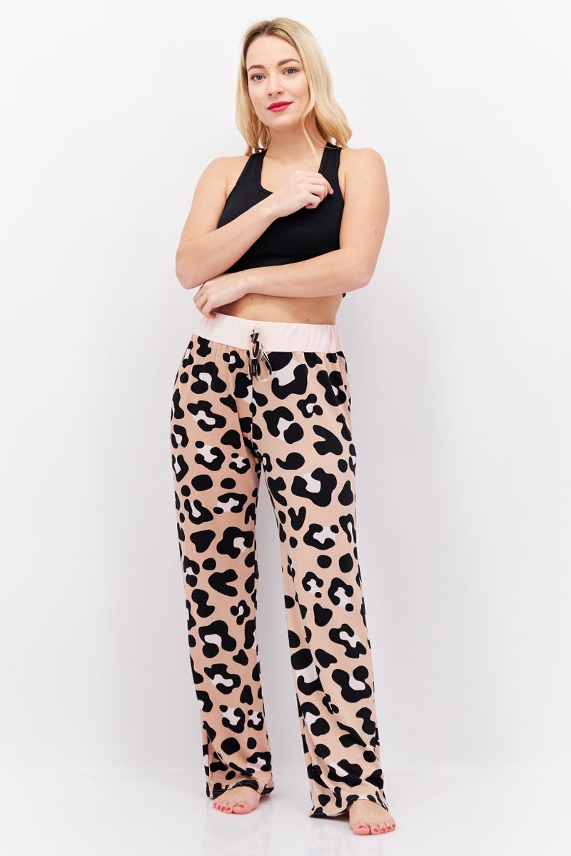 French Affair Women Animal Print Drawstring Pyjama, Beige - Image 4