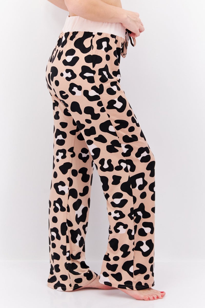 French Affair Women Animal Print Drawstring Pyjama, Beige - Image 2