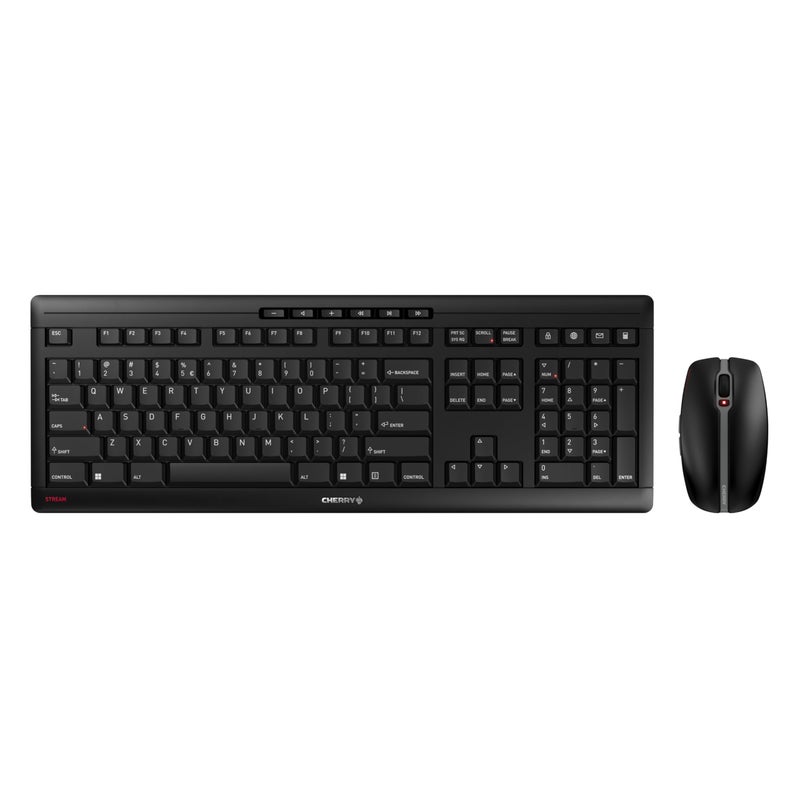 CHERRY Stream Desktop Wireless Keyboard and Mouse Combo US Layout QWERTY Keyboard Black