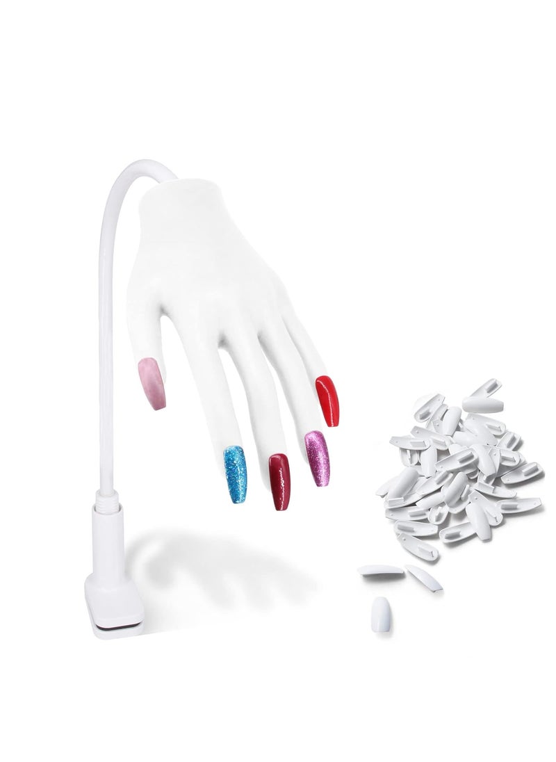 AONOLOVO - Practice Hand for Acrylic Nails Upgrade Silicone Nail Hand Practice Nails Never Fall Off Moveable Flexible False Fake Hands Manicure Practice Hands with White Nail Tips White - Image 1