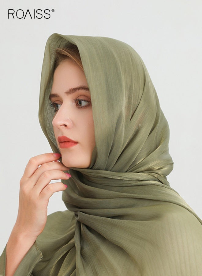 roaiss Women's Hijab Chiffon Silk Head Scarf Scarf Shawl Gradient Color Scarf Daily Hijab for Muslim Women Hijab Head Wrap for Women Sun Shade,Dust Protection Green - Image 2