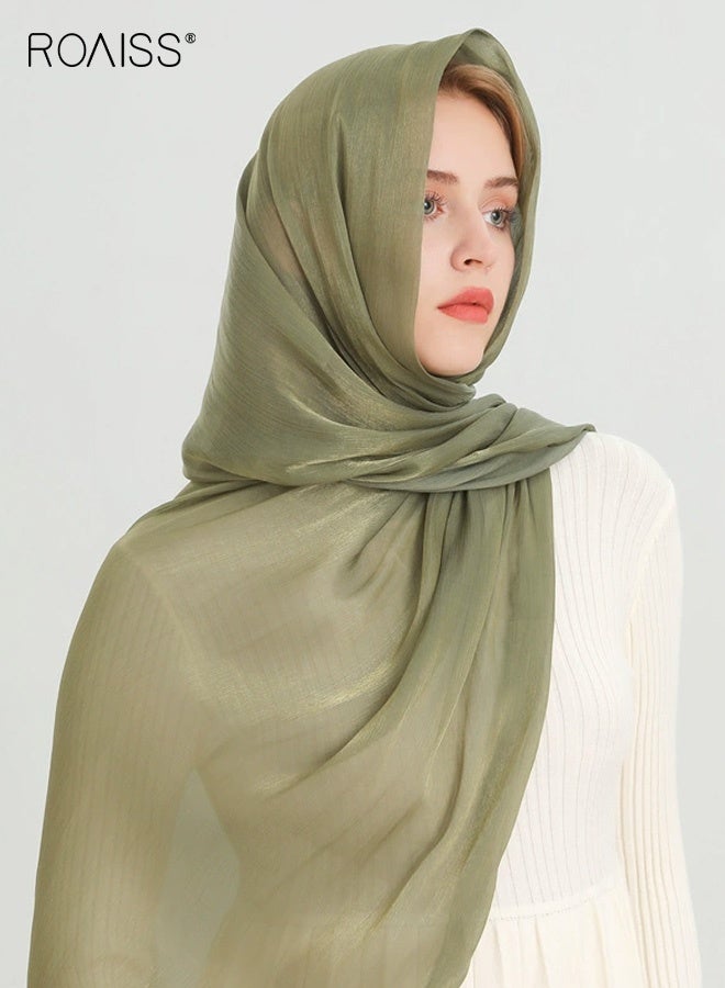 roaiss Women's Hijab Chiffon Silk Head Scarf Scarf Shawl Gradient Color Scarf Daily Hijab for Muslim Women Hijab Head Wrap for Women Sun Shade,Dust Protection Green - Image 1