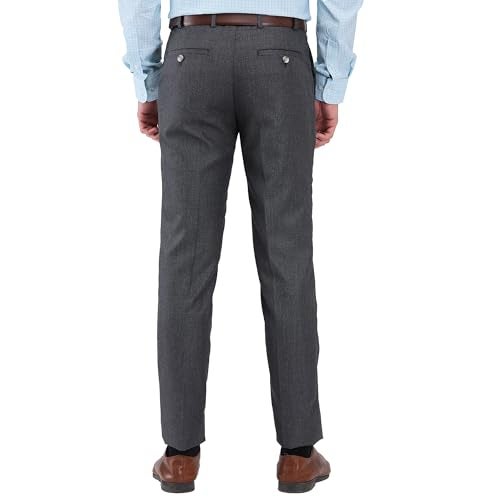 Raymond Men’s Slim Fit Formal Trousers, Poly Viscose Blend, Structure Pattern, Flat Front | Dark Grey - Image 4
