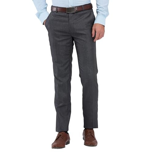 Raymond Men’s Slim Fit Formal Trousers, Poly Viscose Blend, Structure Pattern, Flat Front | Dark Grey - Image 1