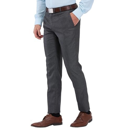 Raymond Men’s Slim Fit Formal Trousers, Poly Viscose Blend, Structure Pattern, Flat Front | Dark Grey - Image 3