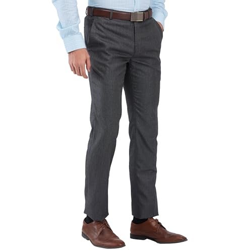 Raymond Men’s Slim Fit Formal Trousers, Poly Viscose Blend, Structure Pattern, Flat Front | Dark Grey - Image 2