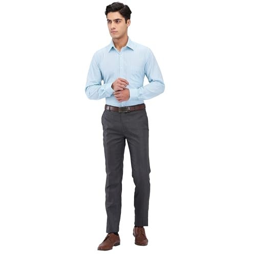 Raymond Men’s Slim Fit Formal Trousers, Poly Viscose Blend, Structure Pattern, Flat Front | Dark Grey - Image 5