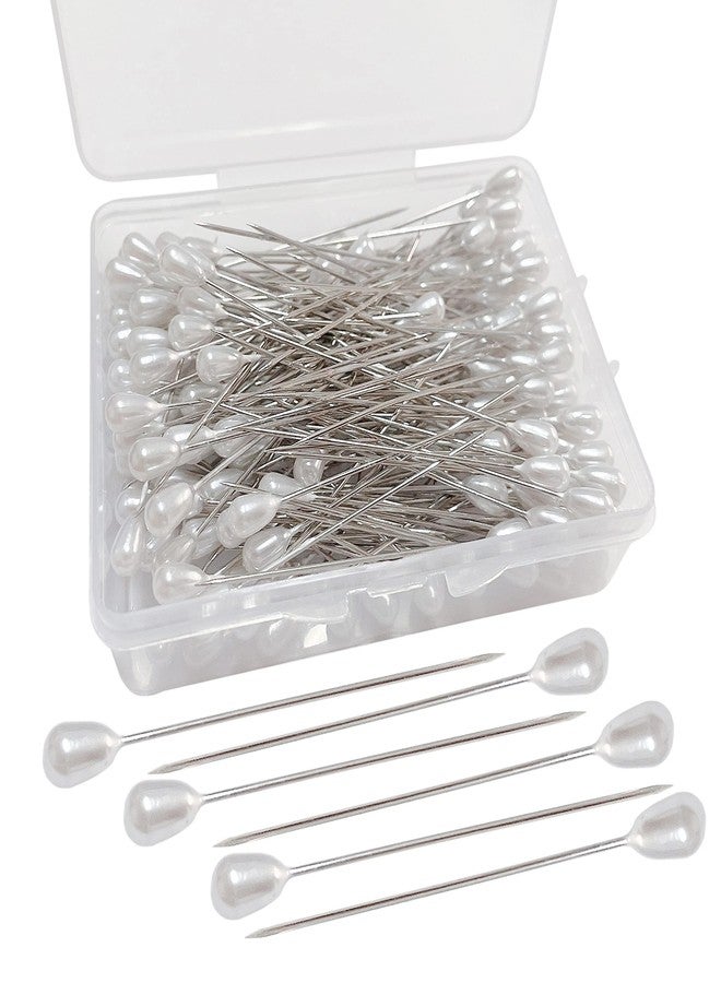 مونوشيف 100 قطعة من دبابيس الزهور على شكل زهرة على شكل دمعة، دبابيس رأس لؤلؤة بيضاء مستقيمة، دبابيس رأس ... - Image 1