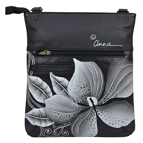 Anna by Anuschka Women's Genuine Leather Slim Cross Shoulder Bag - Hand Painted Original Artwork Exterior - Midnight Floral Black - Image 2