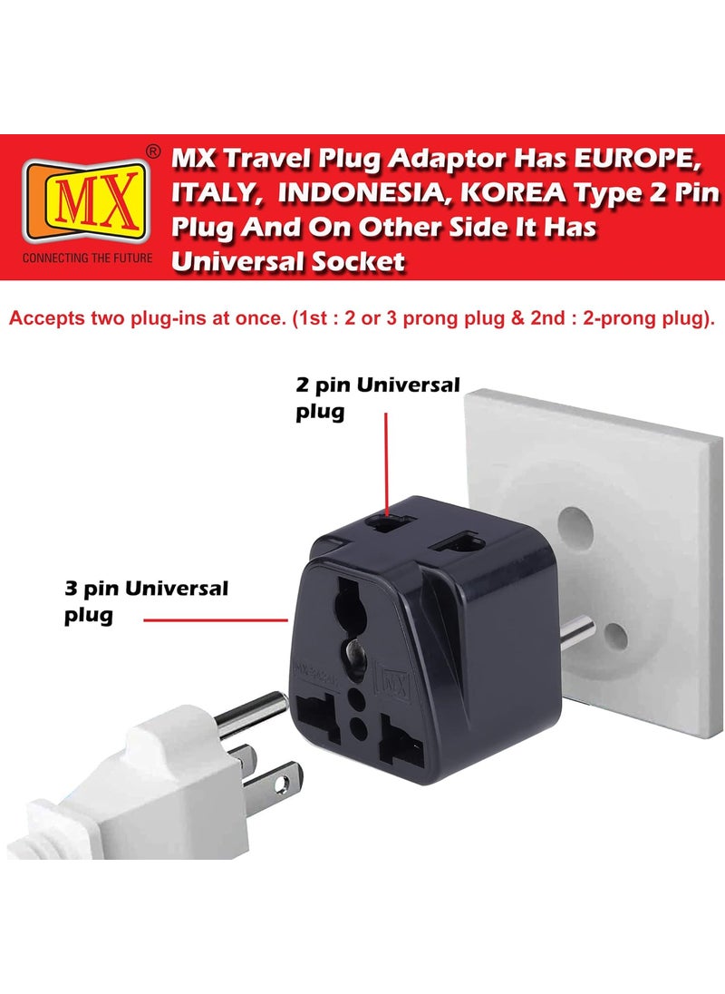 MX MX Universal Travel Adapter Type C India to Europe Turkey Spain Italy Indonesia Korea More 2 in 1 Conversion Plug for Home and Official use Black Pack  - Image 4