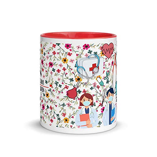 TAJNAN Doctor Appreciation Mug – “It’s a Beautiful Day to Save Lives” & Medical Doodle Print-Healthcare Heroes – Medical Icons & Motivational Quotes-“Not All Angels Have Wings” - Image 2