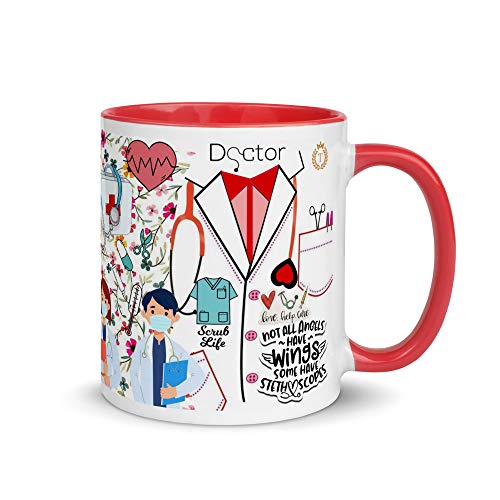 TAJNAN Doctor Appreciation Mug – “It’s a Beautiful Day to Save Lives” & Medical Doodle Print-Healthcare Heroes – Medical Icons & Motivational Quotes-“Not All Angels Have Wings” - Image 5