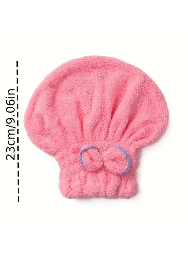 1pc Bow Hair Drying Towel Coral Fleece Shower Cap Head Wrap For Curly Long Wet Hair Gift Women Pink - Image 4