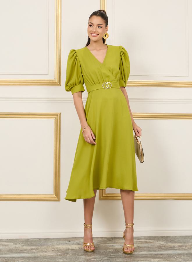 Styli Belted Puff Sleeve Dress - Image 1