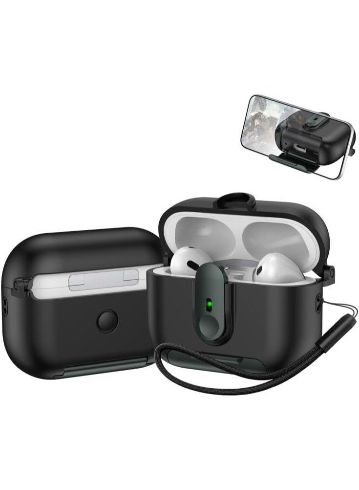 جراب AirPods Pro 3 إصدار 2025، مزود بقفل أمان وحامل للهاتف، غطاء حماية AirPods Pro من الجيل الثالث مع منظف وحلقة مفاتيح، مقاوم للصدمات والخدوش، (أسود وأخضر) - Image 1
