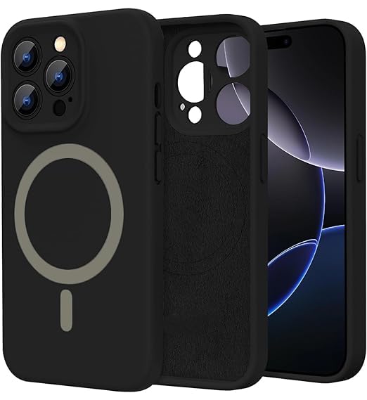 DIZORO Magnetic Silicone Case Compatible for iPhone 16 Pro Max 6.9-Inch, Silky Soft Touch, Shock Absorbing Phone Cover with Camera Lens Full Protection-Black - Image 1