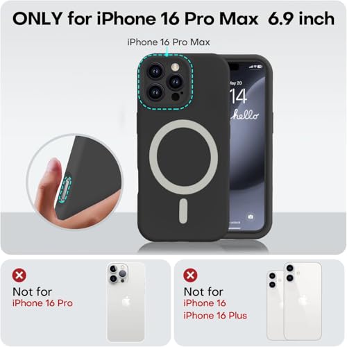 DIZORO Magnetic Silicone Case Compatible for iPhone 16 Pro Max 6.9-Inch, Silky Soft Touch, Shock Absorbing Phone Cover with Camera Lens Full Protection-Black - Image 2