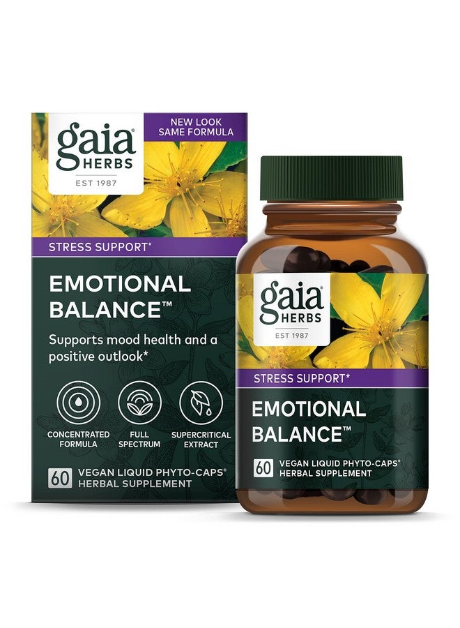 Gaia Herbs غايا هيربز توازن العواطف - مكمل دعم الإجهاد لمساعدة الجسم على التعامل مع الإجهاد - مع نبتة سانت جون، زهرة العاطفة، الفيرفينا، والشوفان - 60 كبسولة سائلة نباتية (إمداد لمدة 20 يومًا) - Image 1