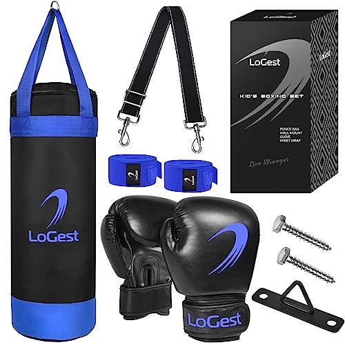 LoGest Punching Bag for Kids Boxing Set - Suitable for Kids Punching Bags 3-8 Years of Age - Boxing Gloves & Hand Wraps Included - Youth Children Boxing MMA Kickboxing Muay Thai Karate Punching Bag - Image 1