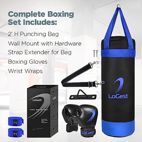 LoGest Punching Bag for Kids Boxing Set - Suitable for Kids Punching Bags 3-8 Years of Age - Boxing Gloves & Hand Wraps Included - Youth Children Boxing MMA Kickboxing Muay Thai Karate Punching Bag - Image 2