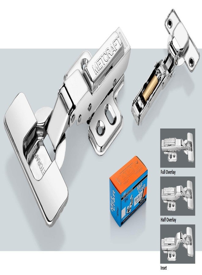 Met Craft Stainless Steel Be Blue Soft Close Hydraullic Clip On Concealed Hinges for Full Overlay Door Pack of 4 Pair (0 Degree Crank, Silver) - Image 3