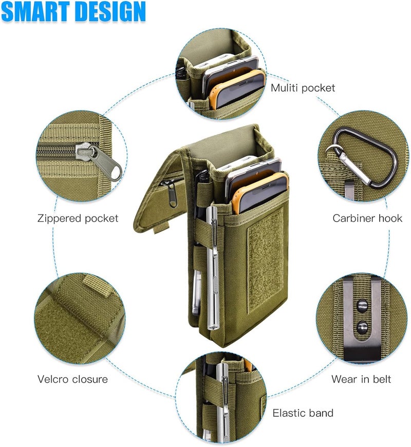 KATOLK Dual Phone Holster, Large Smartphone Belt Pouch, Multi-Purpose Tactical Holder for Work, Hiking, Camping, Barbecue, Rescue (Army Green) - Image 4