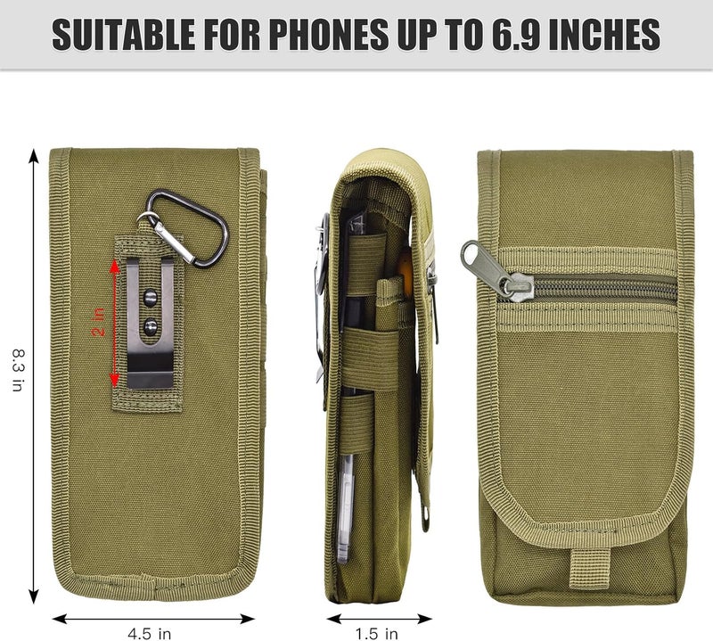 KATOLK Dual Phone Holster, Large Smartphone Belt Pouch, Multi-Purpose Tactical Holder for Work, Hiking, Camping, Barbecue, Rescue (Army Green) - Image 2