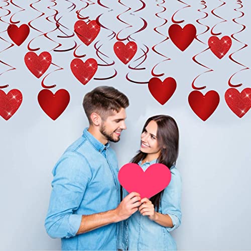 Festiko®Valentine's Day Hanging Swirl Decorations,32 PCS Glitter Red Love Heart Foil Swirls Ceiling Streamers for Valentine's Day Engagement Wedding Anniversary Birthday Decoration Party Supplies - Image 5
