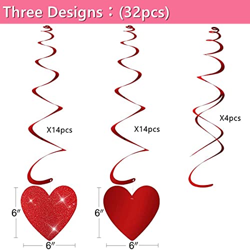Festiko®Valentine's Day Hanging Swirl Decorations,32 PCS Glitter Red Love Heart Foil Swirls Ceiling Streamers for Valentine's Day Engagement Wedding Anniversary Birthday Decoration Party Supplies - Image 2