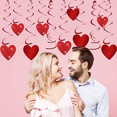 Festiko®Valentine's Day Hanging Swirl Decorations,32 PCS Glitter Red Love Heart Foil Swirls Ceiling Streamers for Valentine's Day Engagement Wedding Anniversary Birthday Decoration Party Supplies - Image 4