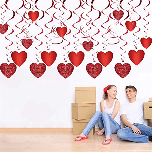 Festiko®Valentine's Day Hanging Swirl Decorations,32 PCS Glitter Red Love Heart Foil Swirls Ceiling Streamers for Valentine's Day Engagement Wedding Anniversary Birthday Decoration Party Supplies - Image 1