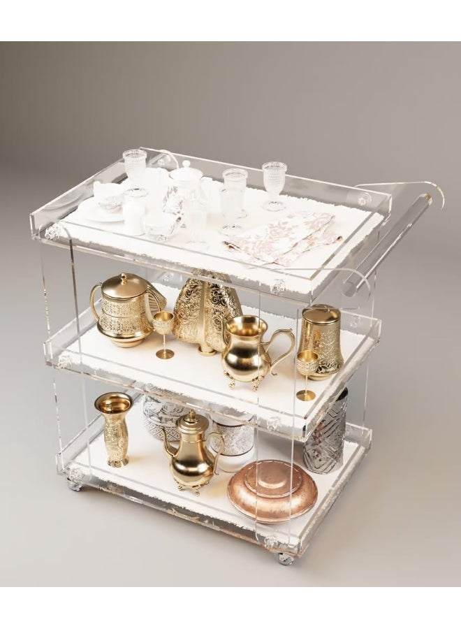 Horoof Market Luxury 3-Tier Acrylic Tea Trolley – Transparent Serving Cart with Smooth Wheels and Elegant Design  - Image 1