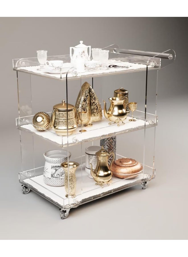 Horoof Market Luxury 3-Tier Acrylic Tea Trolley – Transparent Serving Cart with Smooth Wheels and Elegant Design  - Image 2