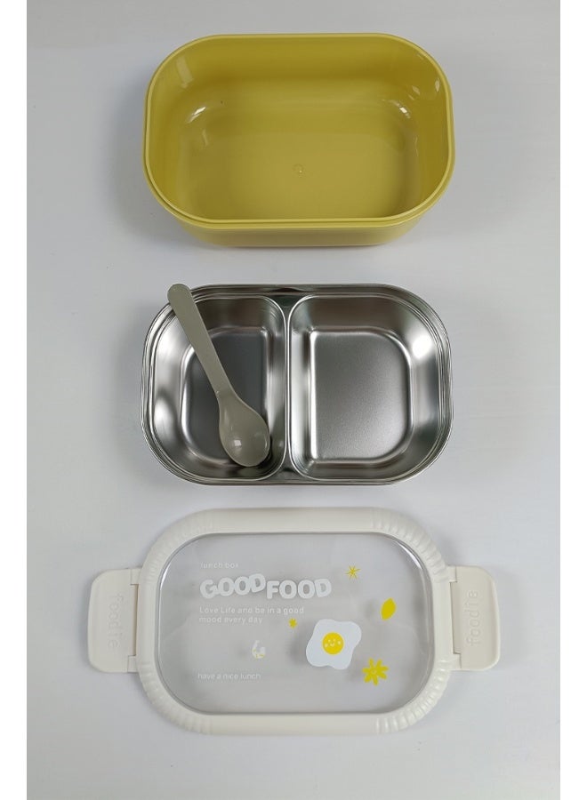 توشيونيكس صندوق غداء كلاسيكي من الفولاذ المقاوم للصدأ سعة 1.5 لتر - صندوق وجبات بينتو مع حجرتين وملعقة - آمن للاستخدام في الفريزر وغسالة الأطباق والميكروويف، مانع للتسرب ومحكم الإغلاق مع حجرة مزدوجة، خالٍ من مادة BPA، خفيف الوزن، حاوية طعام متينة للبالغين والأطفال - للمنزل والمكتب والمدرسة وحضانة الأطفال والسفر - 19 × 13 × 6 سم - Image 3