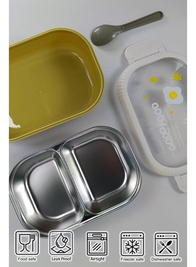 توشيونيكس صندوق غداء كلاسيكي من الفولاذ المقاوم للصدأ سعة 1.5 لتر - صندوق وجبات بينتو مع حجرتين وملعقة - آمن للاستخدام في الفريزر وغسالة الأطباق والميكروويف، مانع للتسرب ومحكم الإغلاق مع حجرة مزدوجة، خالٍ من مادة BPA، خفيف الوزن، حاوية طعام متينة للبالغين والأطفال - للمنزل والمكتب والمدرسة وحضانة الأطفال والسفر - 19 × 13 × 6 سم - Image 2