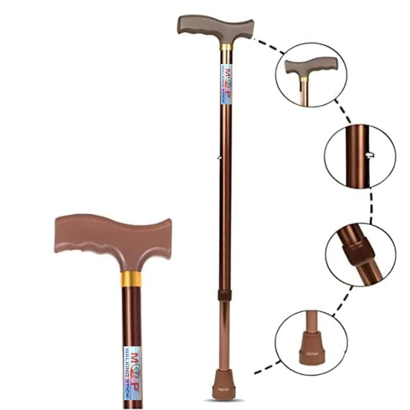 MCP Jindal Premium Height Adjustable Walking Stick Aluminium Cane Hand Stick Trekking Support Stick for Men, Women & Old People (Brown) - Image 1