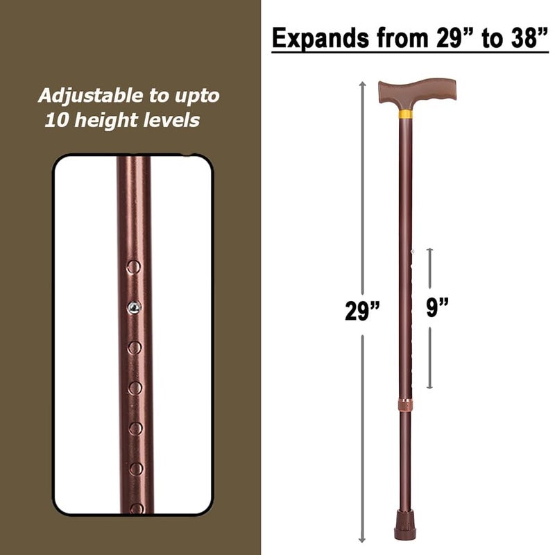 MCP Jindal Premium Height Adjustable Walking Stick Aluminium Cane Hand Stick Trekking Support Stick for Men, Women & Old People (Brown) - Image 4