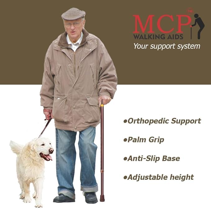 MCP Jindal Premium Height Adjustable Walking Stick Aluminium Cane Hand Stick Trekking Support Stick for Men, Women & Old People (Brown) - Image 3