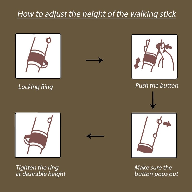 MCP Jindal Premium Height Adjustable Walking Stick Aluminium Cane Hand Stick Trekking Support Stick for Men, Women & Old People (Brown) - Image 5