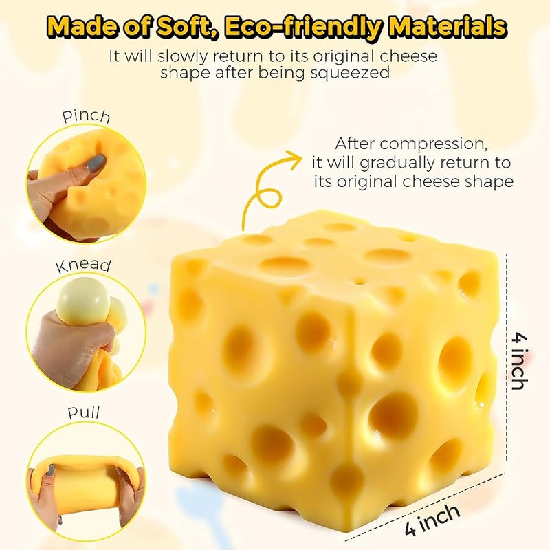 QITAI Big Cheese Squishy (10cm), Jumbo Squishy Cheese Block Stress Relief Fidget Toy,Large Size Viral Squeeze Toys for Holiday & Birthday Gifts (4 Inch) - Image 2