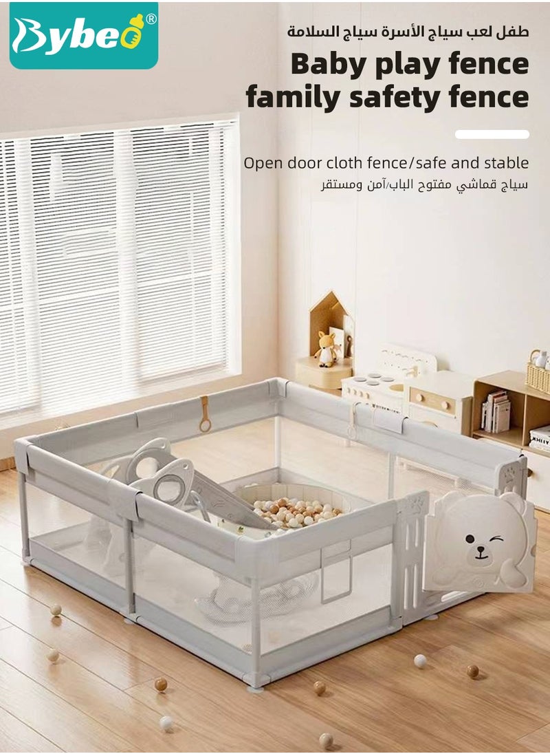 Bybeo - Baby Playpen Fence, Portable Babies Playards for Toddlers, Safe Infant Activity Center,  Sturdy Play Area, with Soft Breathable Mesh and Safety Lock, Perfect Child's Gift (150x180cm) - Image 1