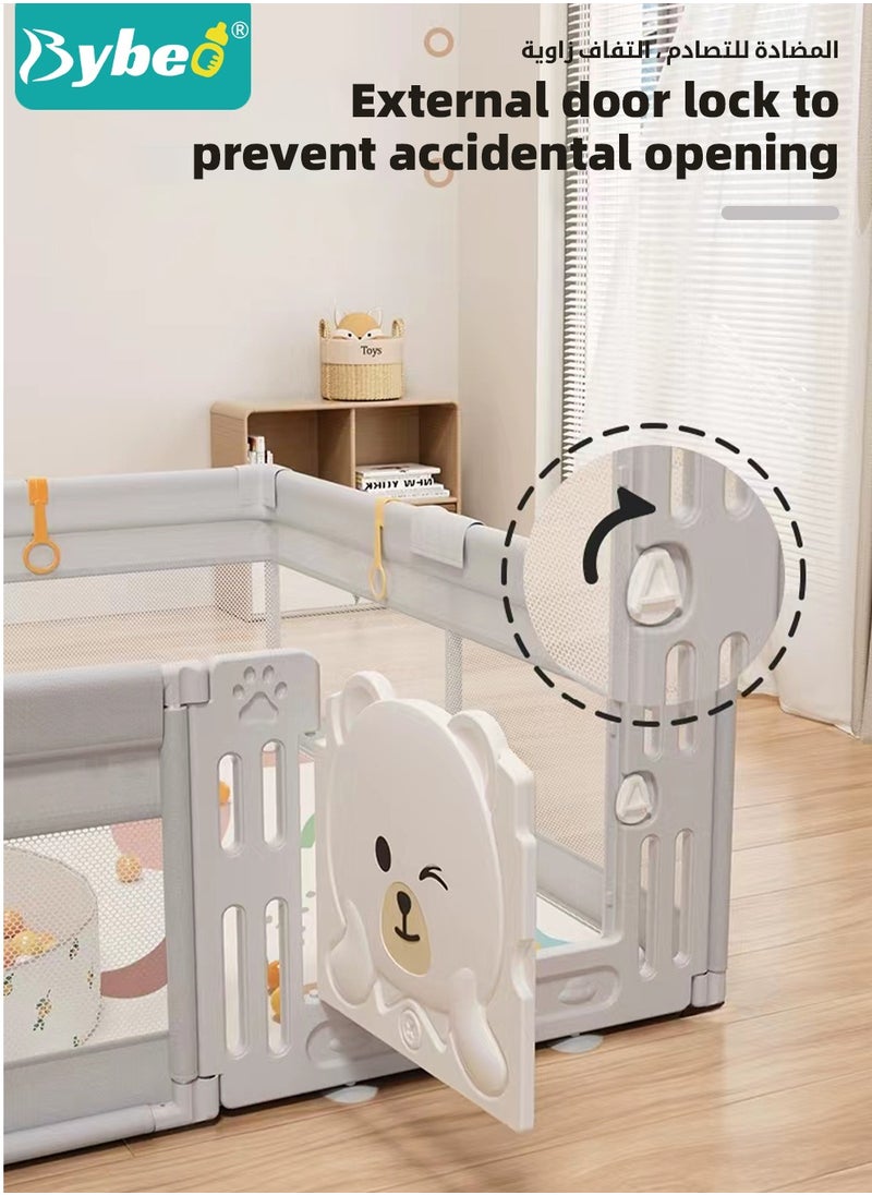 Bybeo - Baby Playpen Fence, Portable Babies Playards for Toddlers, Safe Infant Activity Center,  Sturdy Play Area, with Soft Breathable Mesh and Safety Lock, Perfect Child's Gift (150x180cm) - Image 1