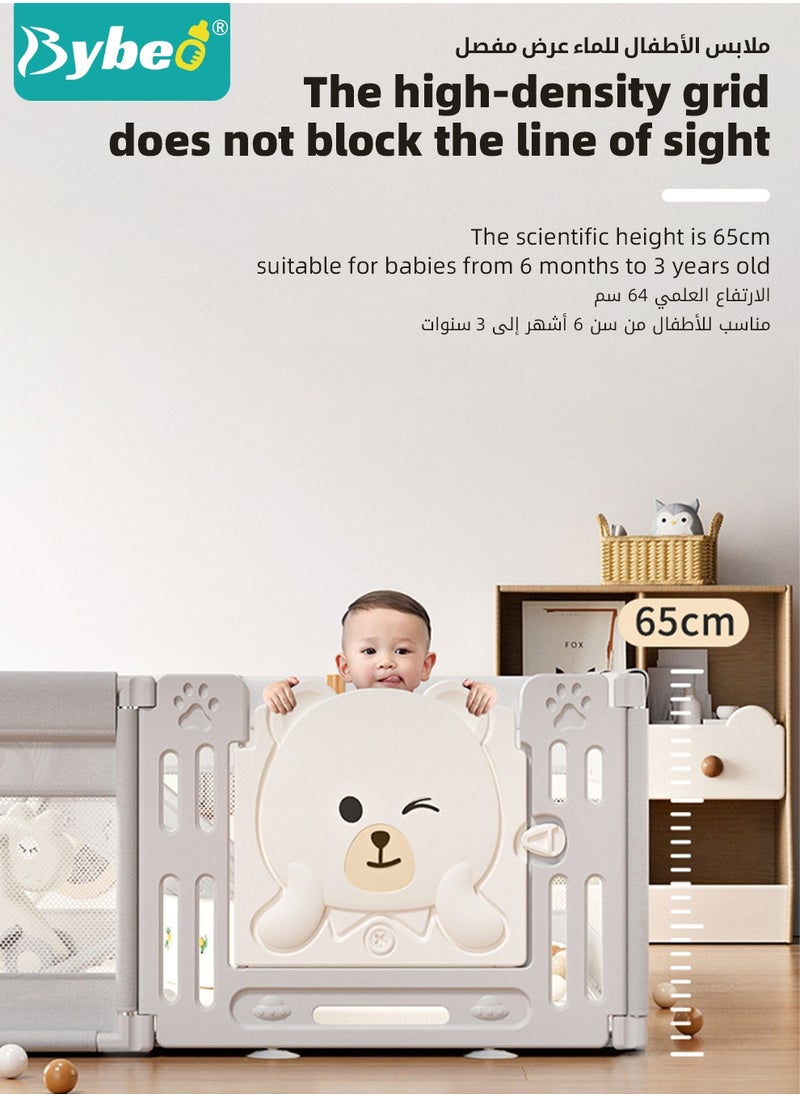 Bybeo - Baby Playpen Fence, Portable Babies Playards for Toddlers, Safe Infant Activity Center,  Sturdy Play Area, with Soft Breathable Mesh and Safety Lock, Perfect Child's Gift (150x180cm) - Image 1