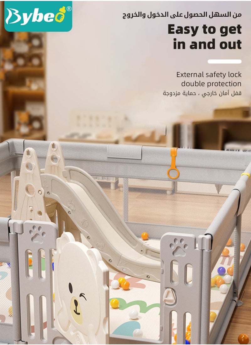 Bybeo - Baby Playpen Fence, Portable Babies Playards for Toddlers, Safe Infant Activity Center,  Sturdy Play Area, with Soft Breathable Mesh and Safety Lock, Perfect Child's Gift (150x180cm) - Image 1