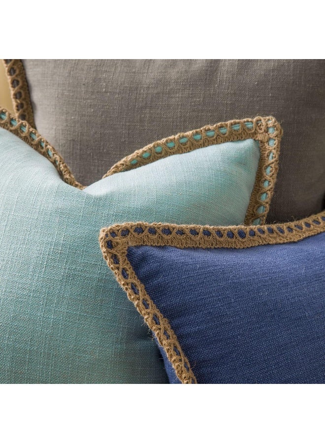 Phantoscope Farmhouse Solid Throw Decorative Pillow Cover Burlap Linen Trimmed Tailored Edges Outdoor Pillow Light Turquoise 18 x 18 inches 45 x 45 cm - Image 4