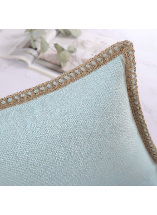 Phantoscope Farmhouse Solid Throw Decorative Pillow Cover Burlap Linen Trimmed Tailored Edges Outdoor Pillow Light Turquoise 18 x 18 inches 45 x 45 cm - Image 2
