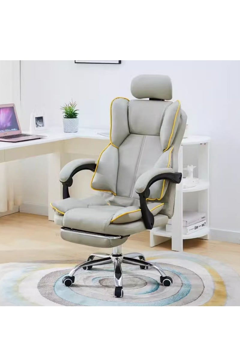 Generic Big and Tall Office Chair, High Back Leather Gaming Chair with Footrest, Executive Ergonomic Office Chair， Footrest, Swivel Base, Padded Armrests, and Rolling Wheels for Home Office, Grey Computer Chair - Image 1