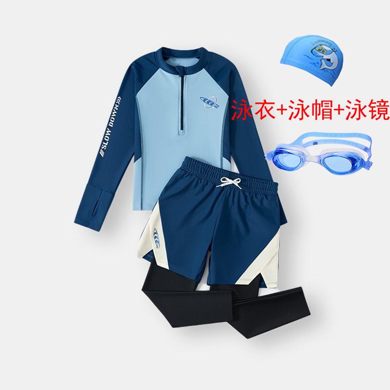Medium And Large Children'S Slim Long-Sleeved Split Swimsuit Set Super Fairy Hollow Kindergarten Summer Sports Swimsuit Three-Piece Set - Image 1