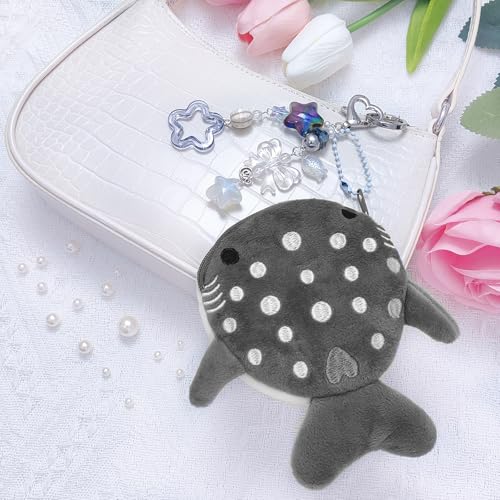 Nalefow Cute Keychain Whale Shark Coin Purse Keychain Cute Plush Zipper Change Pouch, Kawaii Handmade Wallet for Women (Grey) - Image 2